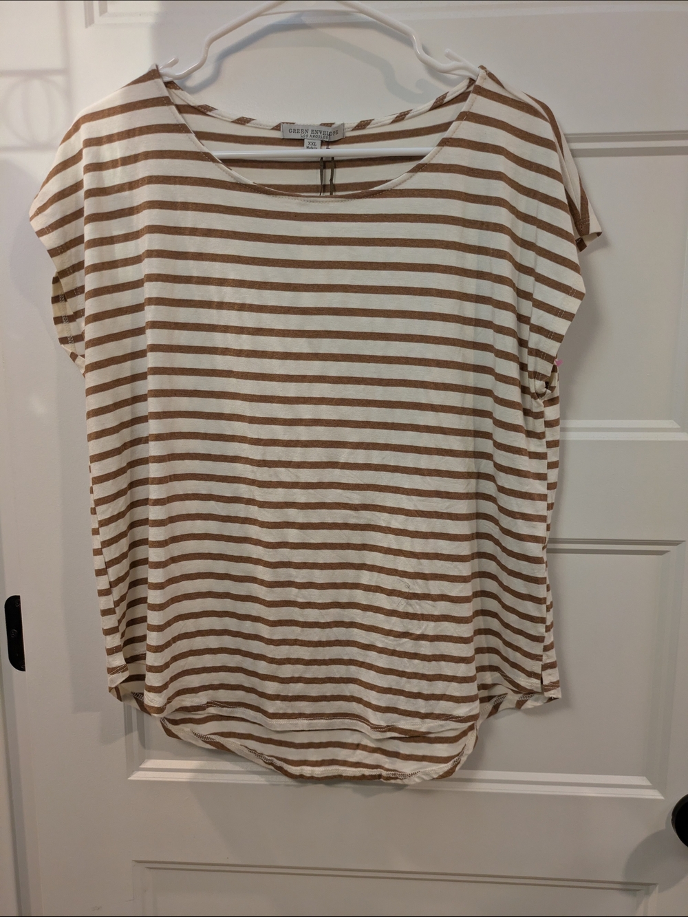New with tags! Green Envelope Women's Cream and Brown Striped Dolman Sleeve Top